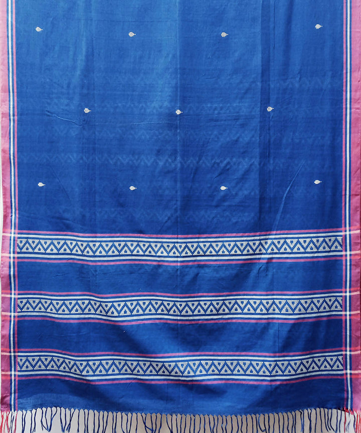 Blue handwoven extra weft cotton saree