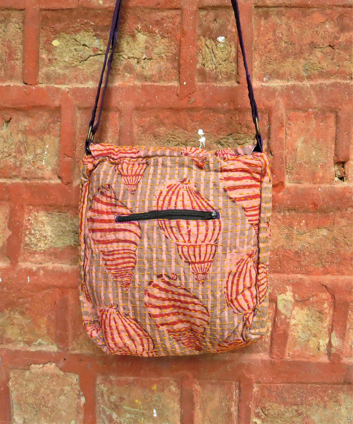 Pink purple vegetable dye with kantha work handmade bag