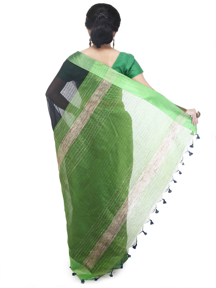 Black green bengal handloom cotton blend saree