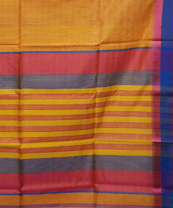 Mustard yellow handloom cotton silk maheshwari saree