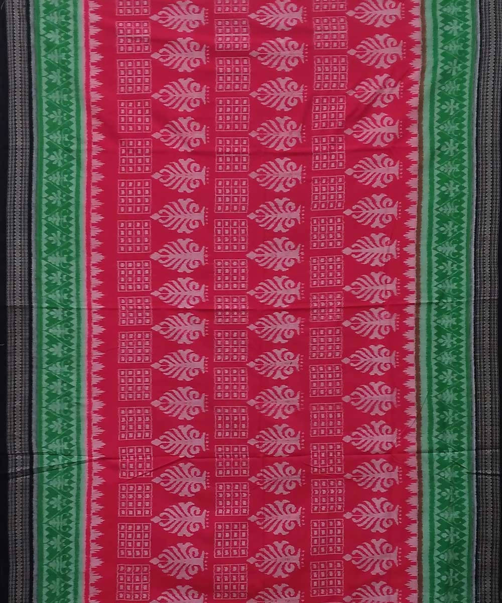 Red green black handwoven sambalpuri ikat cotton saree