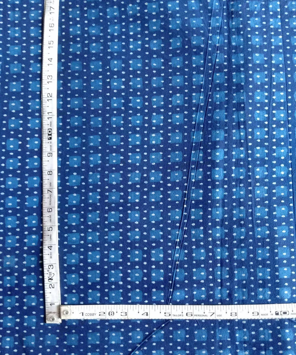 blue ajrakh block print handspun handwoven cotton kurta fabric