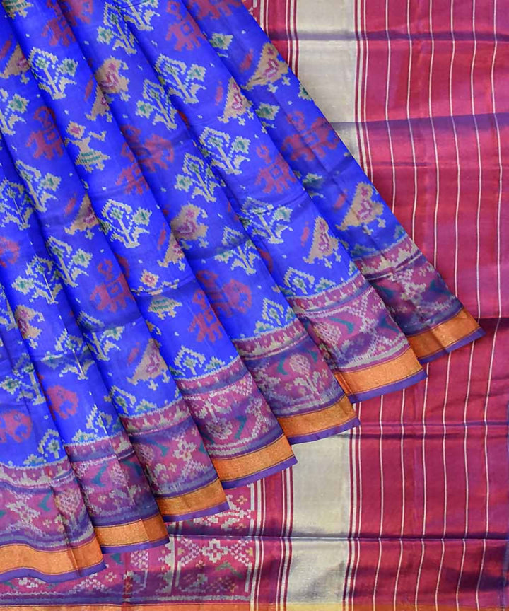 Blue red handloom patola silk saree