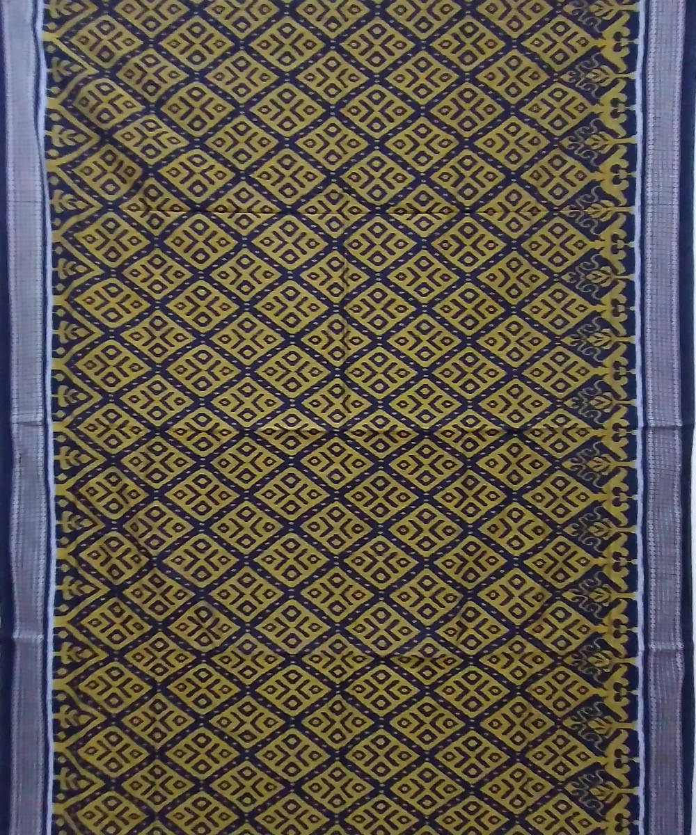 Mustard black handwoven cotton sambalpuri saree