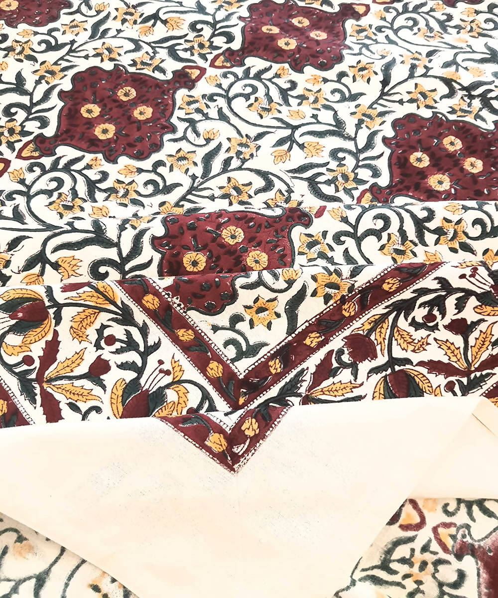 Red and brown Handblock Printed Cotton Bedsheet