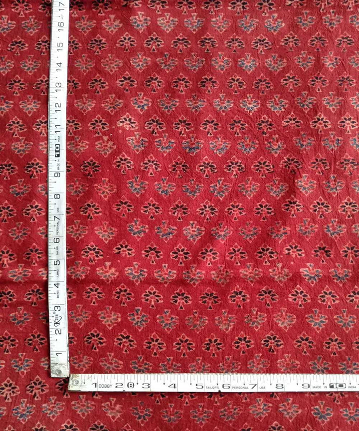 Red natural dye ajrakh block print handspun handloom cotton fabric (2.5m per qty)