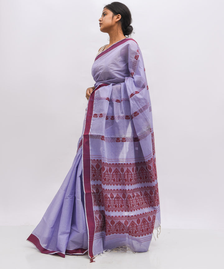 Lavender maroon cotton handwoven assam saree