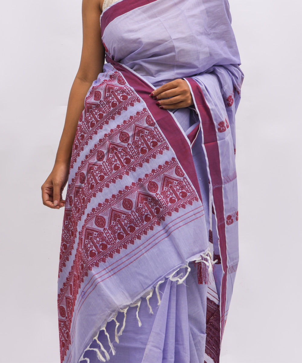 Lavender maroon cotton handwoven assam saree