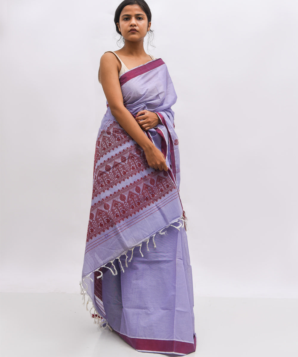 Lavender maroon cotton handwoven assam saree