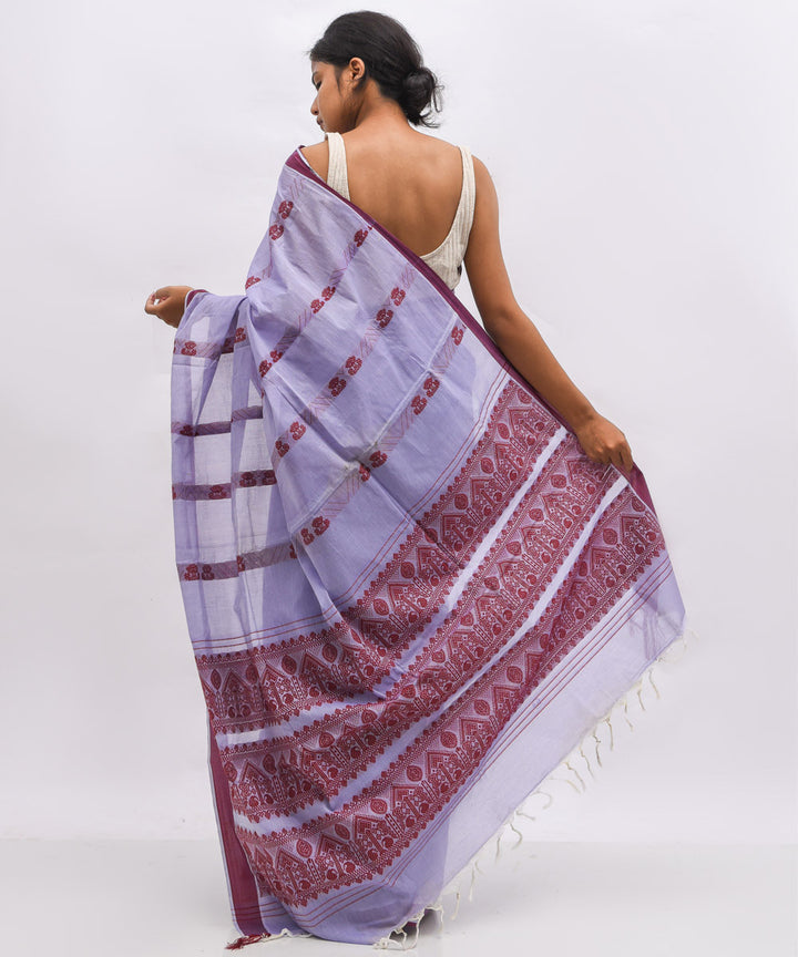Lavender maroon cotton handwoven assam saree