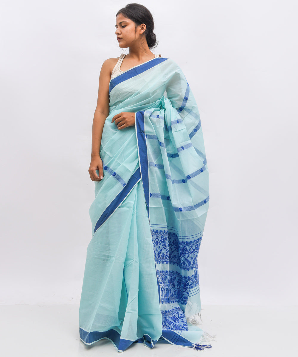 Sky blue cotton handwoven assam saree