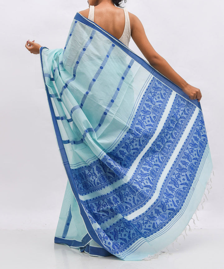 Sky blue cotton handwoven assam saree