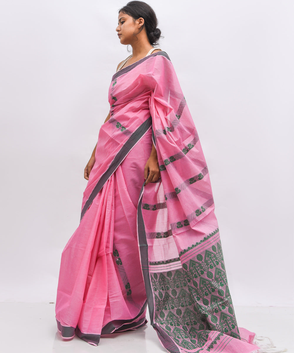 Pink grey cotton handwoven assam saree