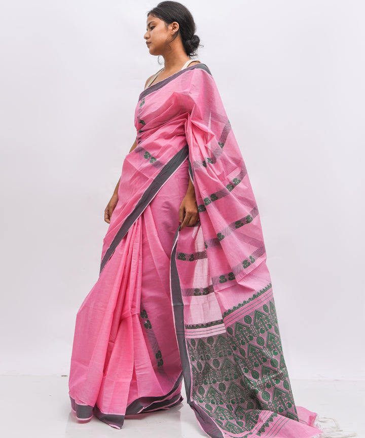 Pink grey cotton handwoven assam saree