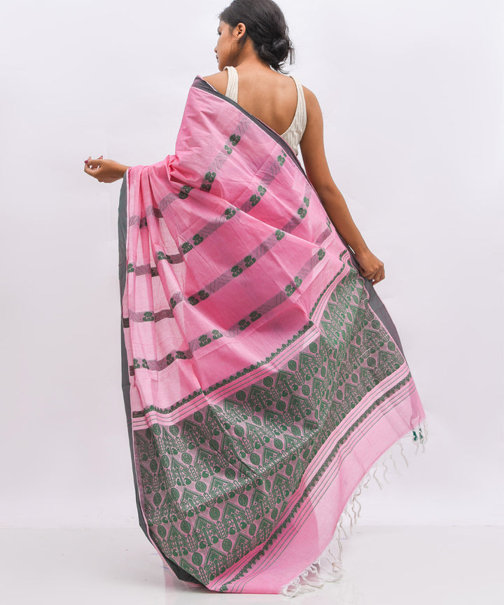 Pink grey cotton handwoven assam saree