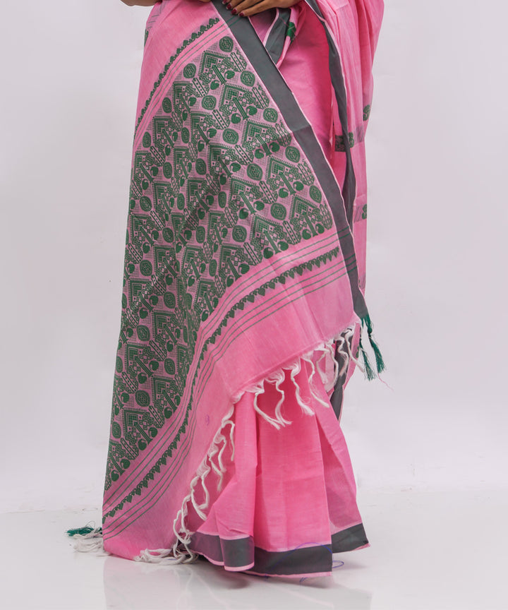 Pink grey cotton handwoven assam saree