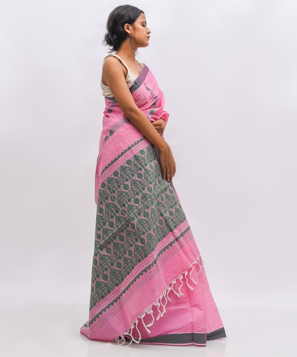 Pink grey cotton handwoven assam saree