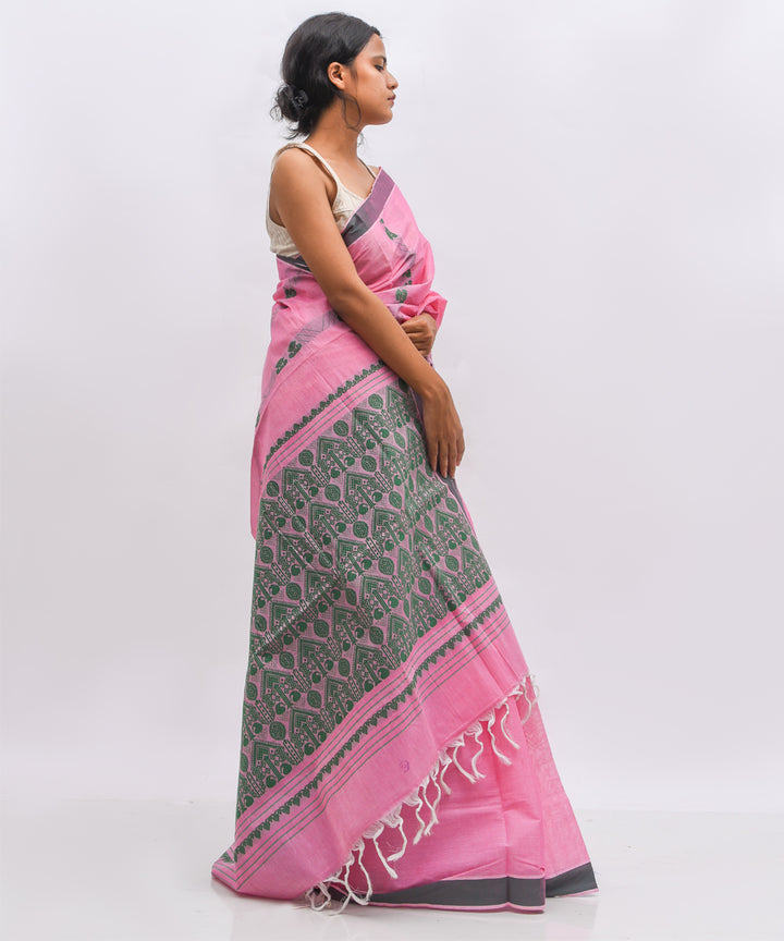 Pink grey cotton handwoven assam saree