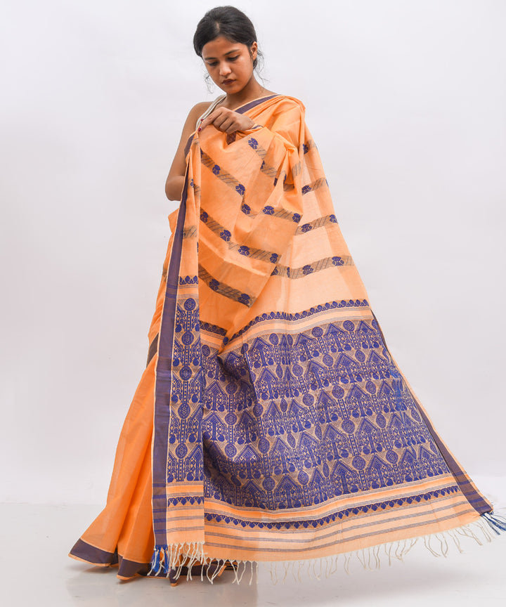 Orange violet cotton handwoven assam saree