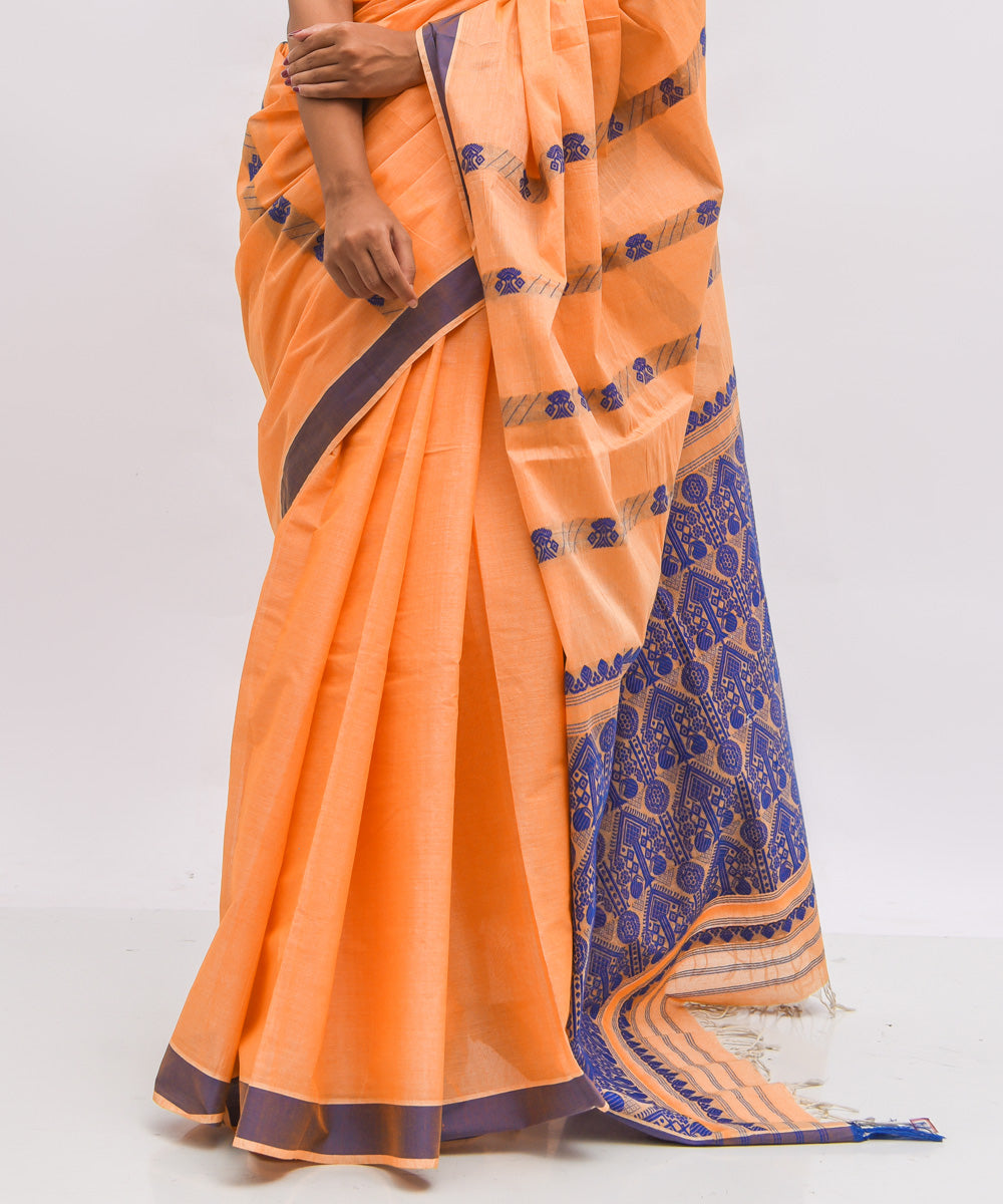 Orange violet cotton handwoven assam saree
