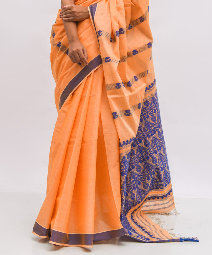 Orange violet cotton handwoven assam saree