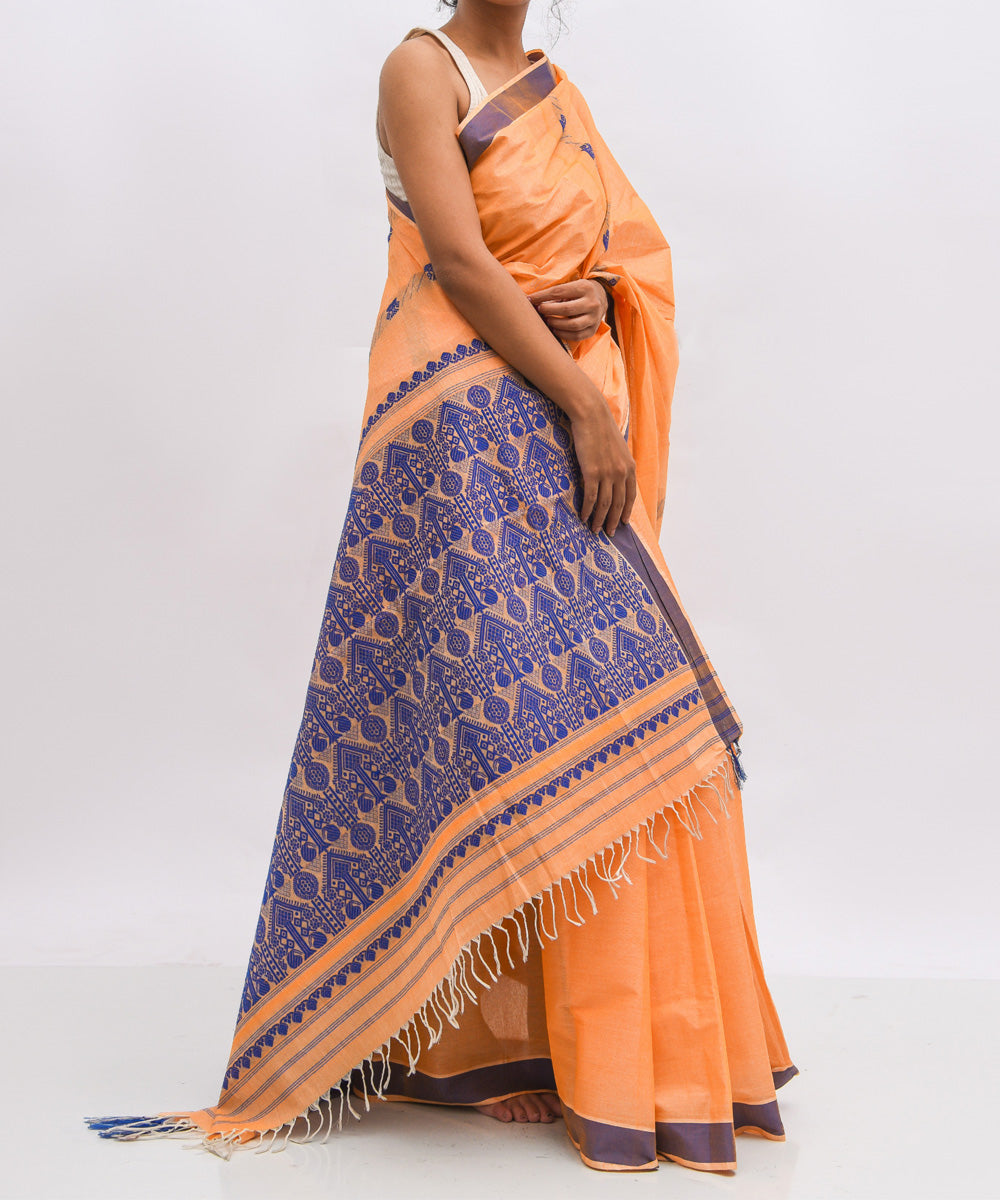 Orange violet cotton handwoven assam saree