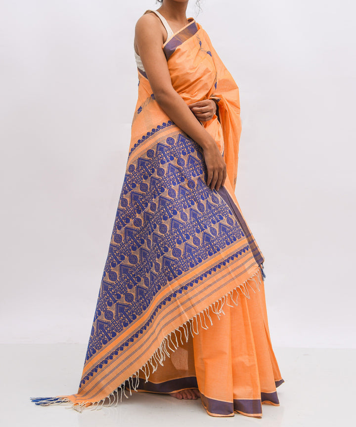 Orange violet cotton handwoven assam saree