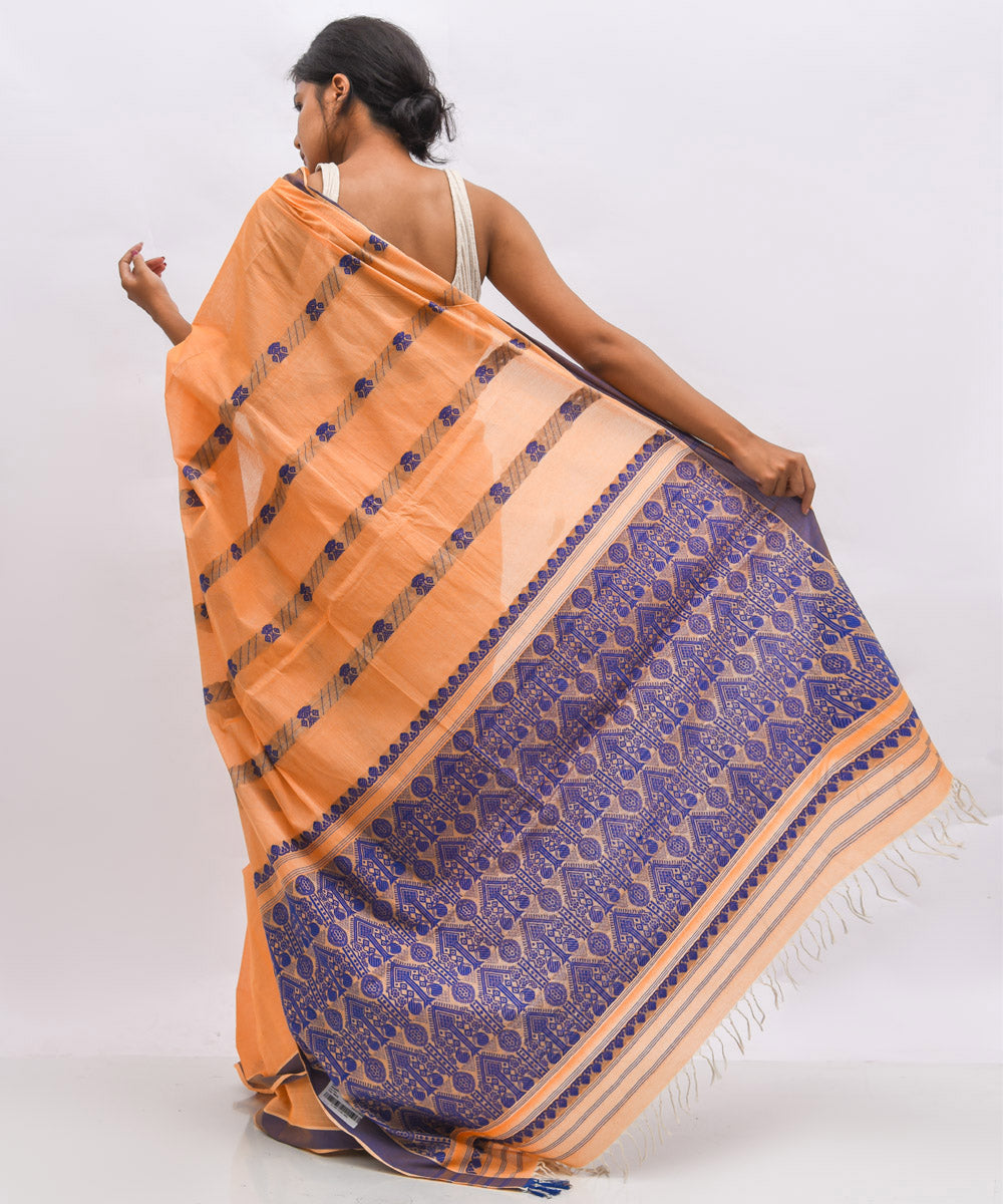 Orange violet cotton handwoven assam saree