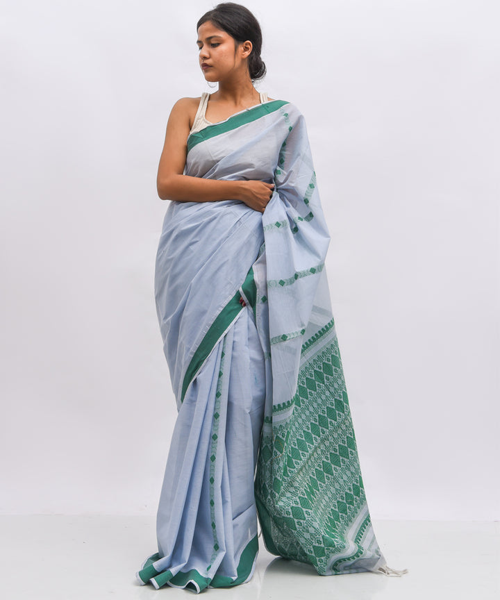 Grey green cotton handwoven assam saree