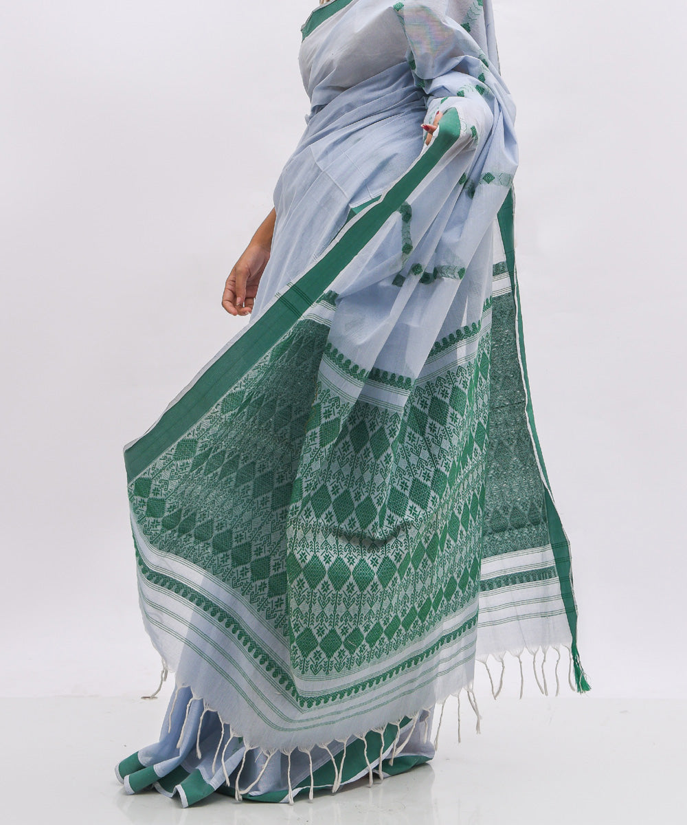Grey green cotton handwoven assam saree