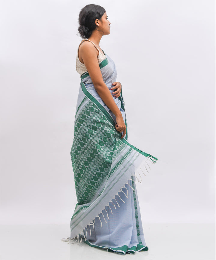Grey green cotton handwoven assam saree