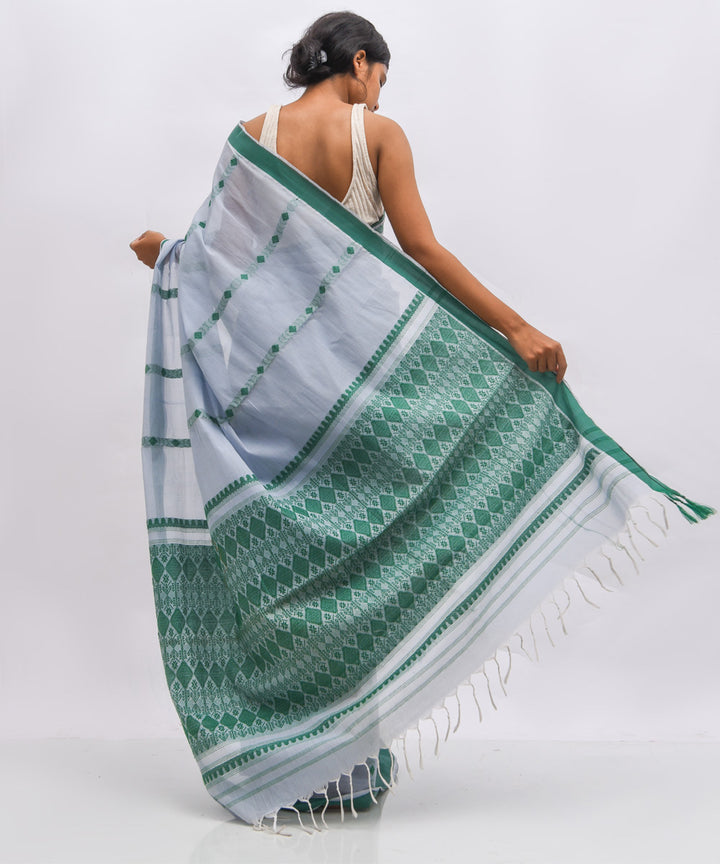 Grey green cotton handwoven assam saree