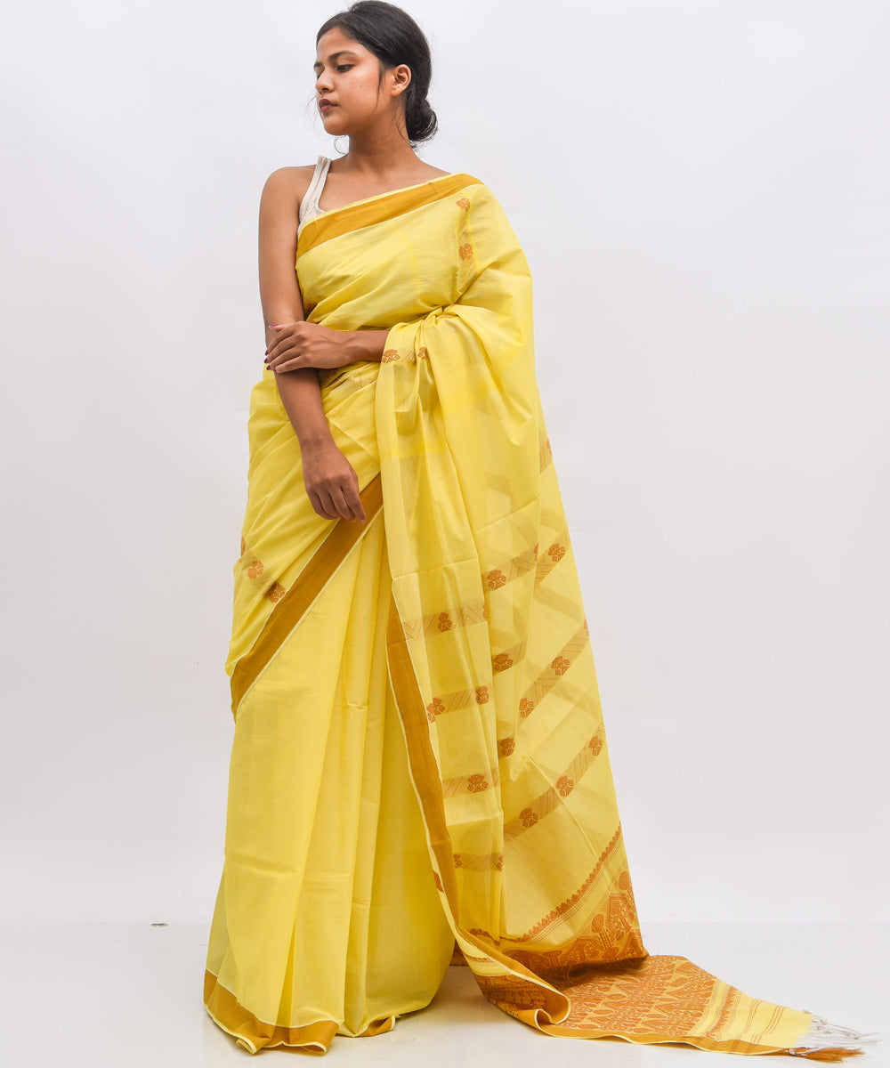 Yellow golden cotton handwoven assam saree