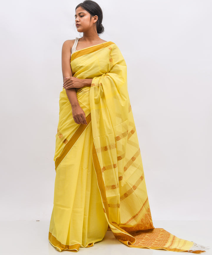 Yellow golden cotton handwoven assam saree