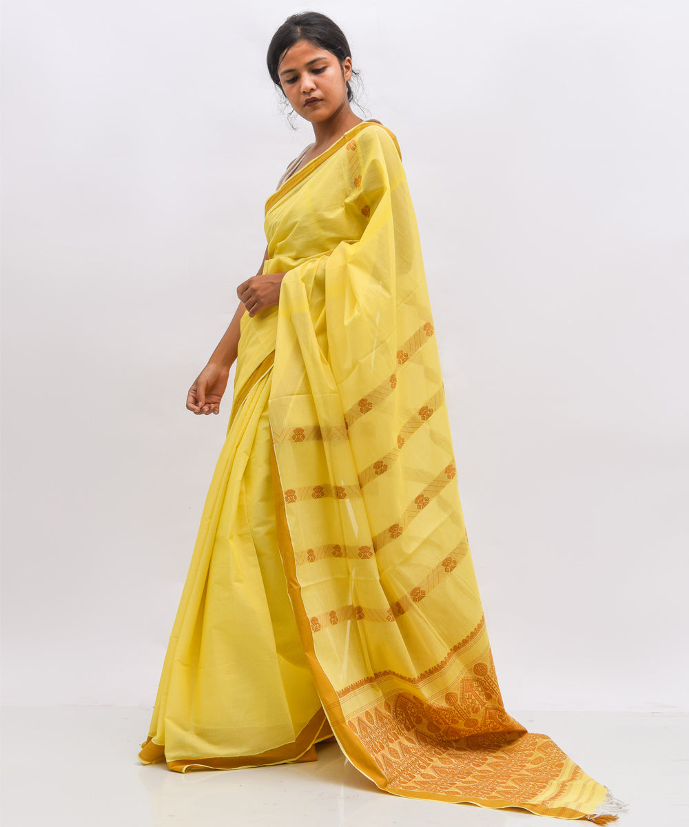 Yellow golden cotton handwoven assam saree