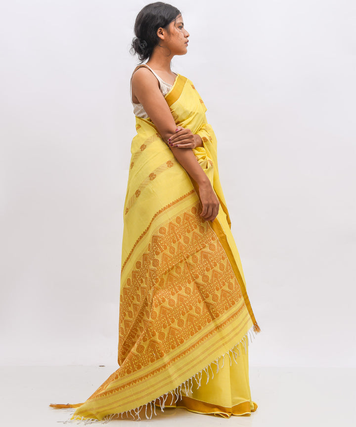 Yellow golden cotton handwoven assam saree