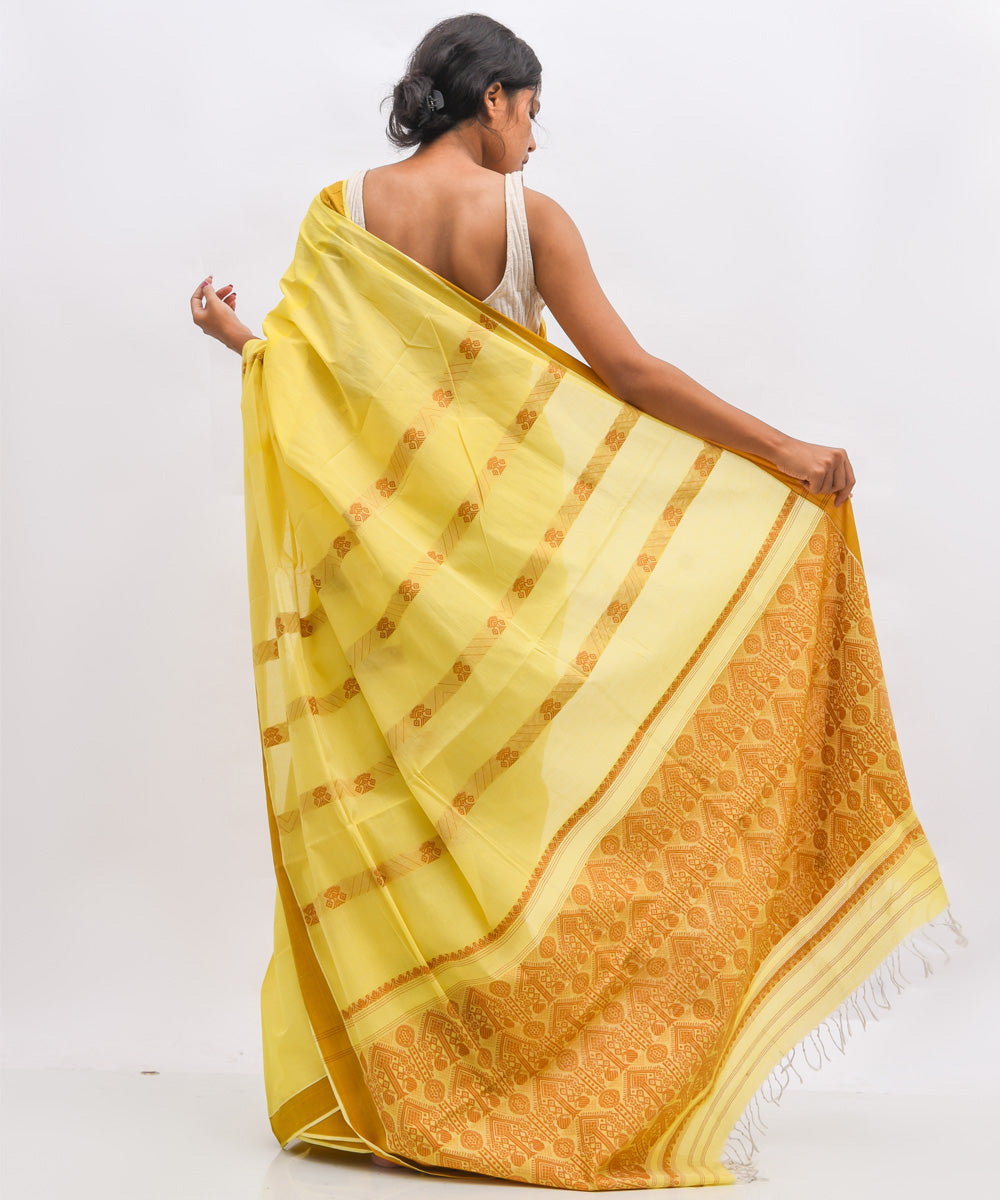 Yellow golden cotton handwoven assam saree