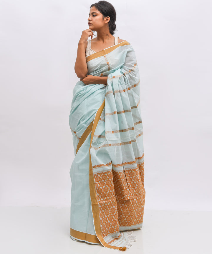 Grey beige cotton handwoven assam saree