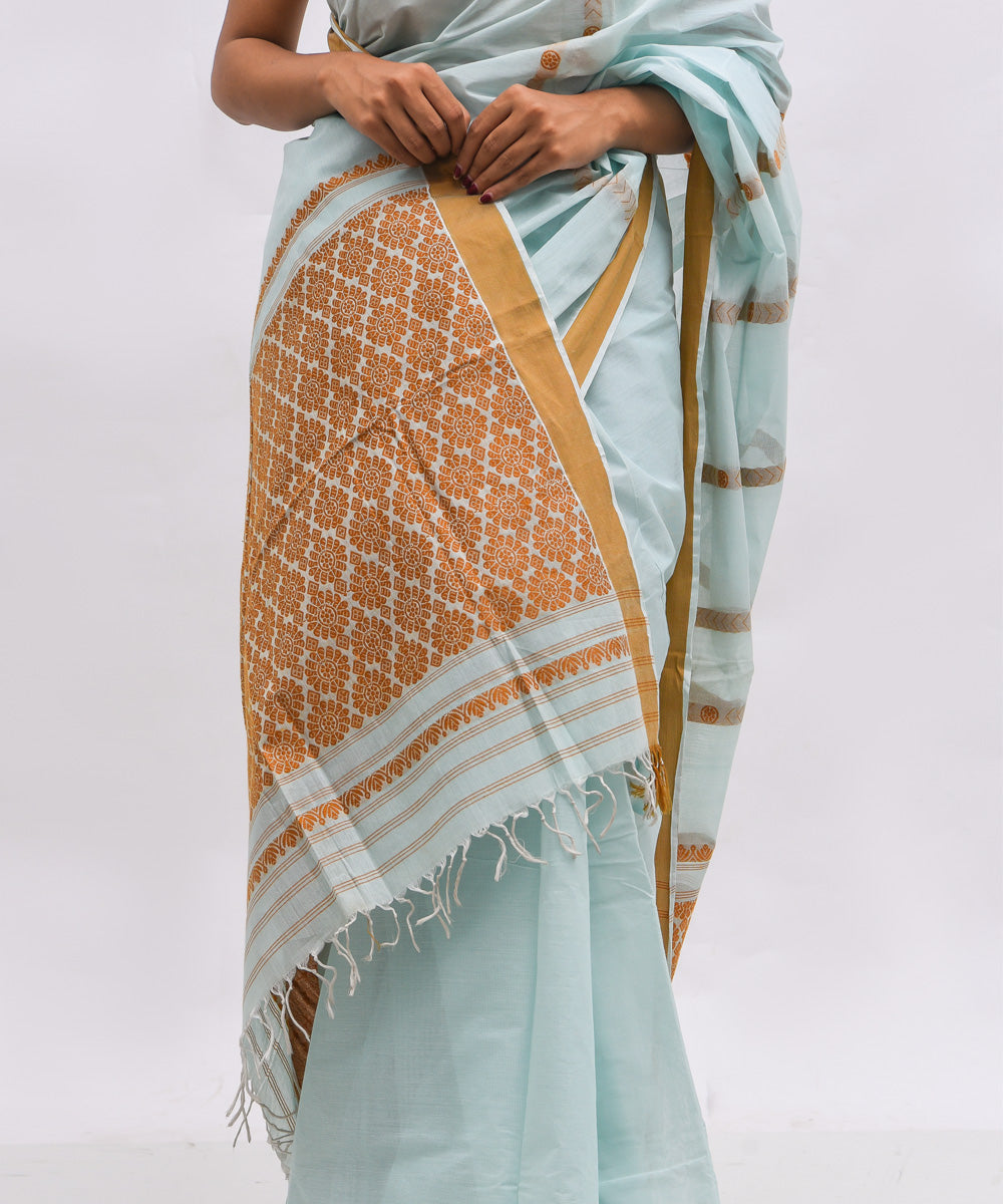 Grey beige cotton handwoven assam saree