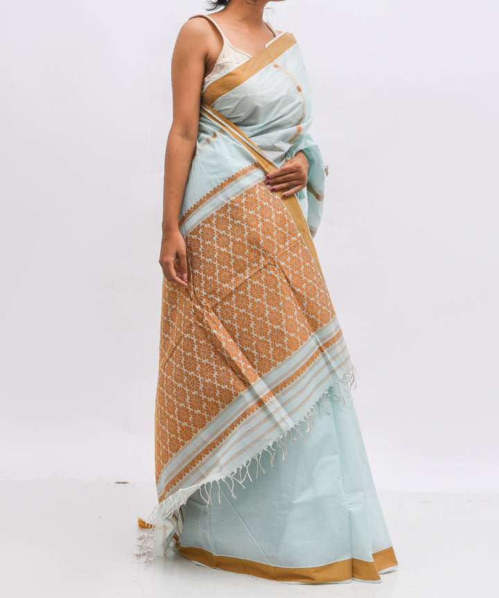 Grey beige cotton handwoven assam saree