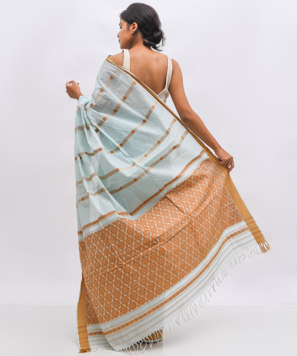 Grey beige cotton handwoven assam saree