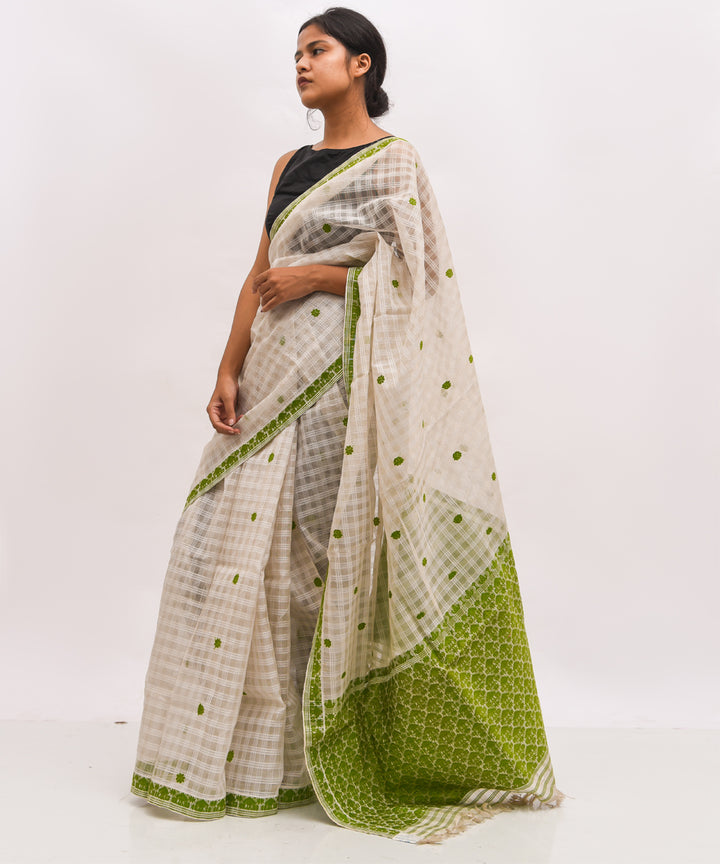 White mehendi silk handwoven assam saree