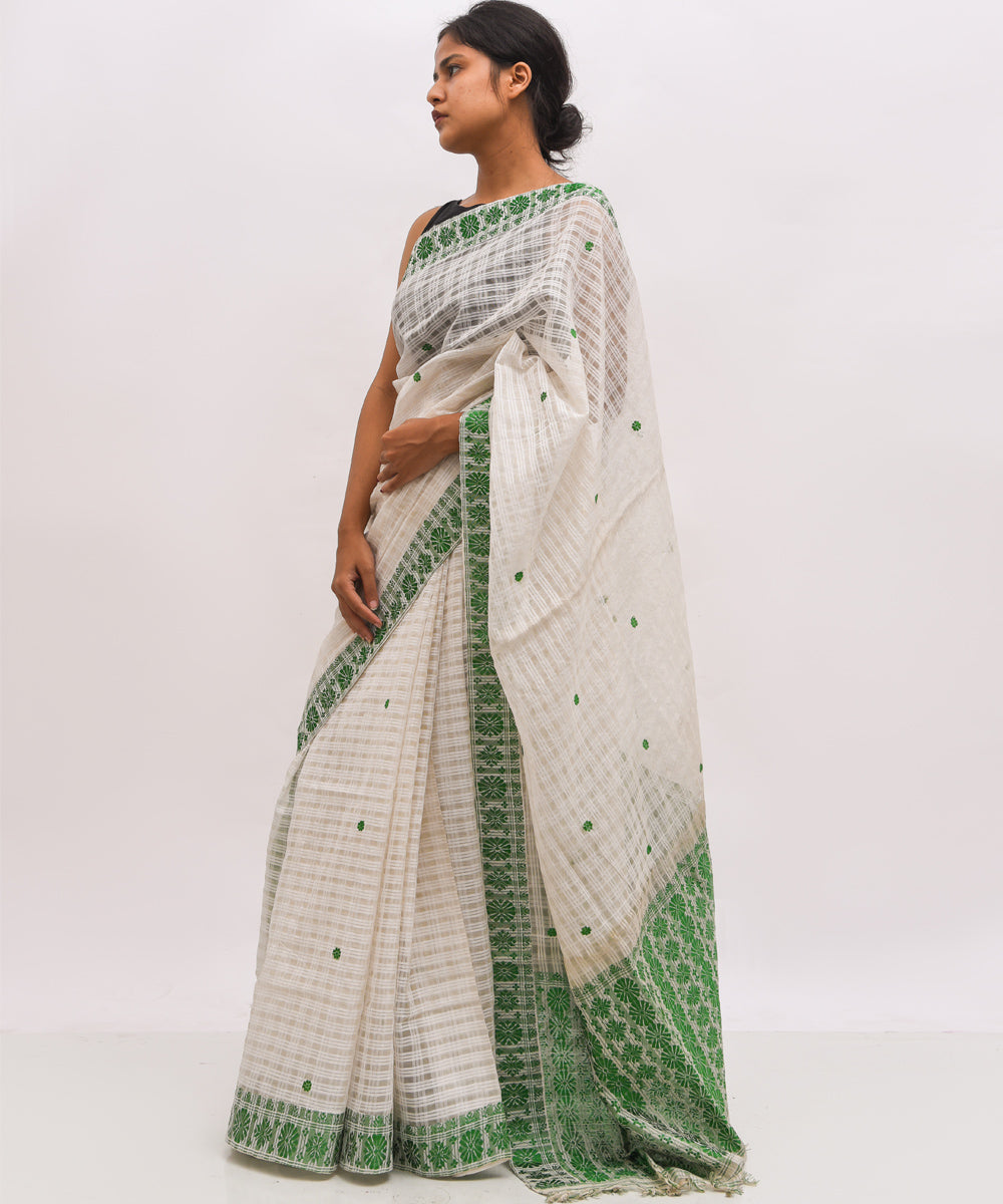 White green eri silk handwoven assam sari
