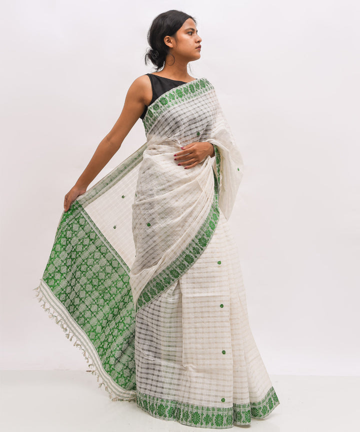 White green eri silk handwoven assam sari