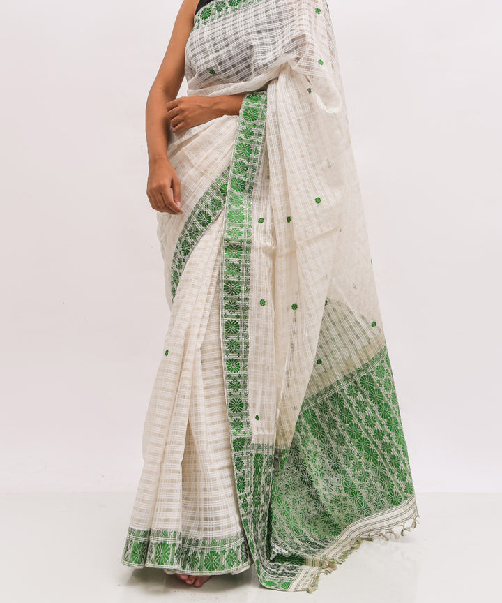 White green eri silk handwoven assam sari