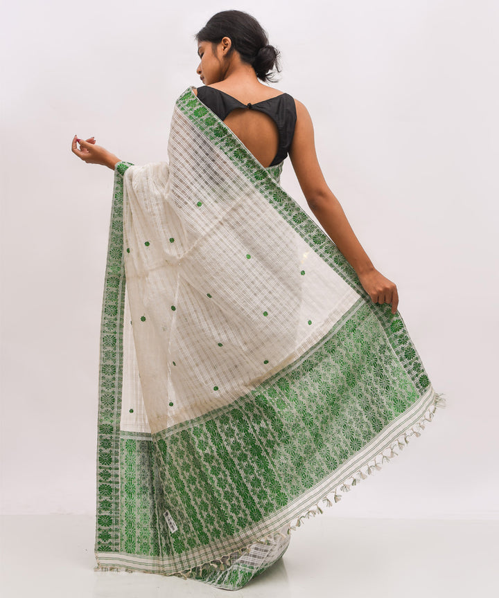 White green eri silk handwoven assam sari