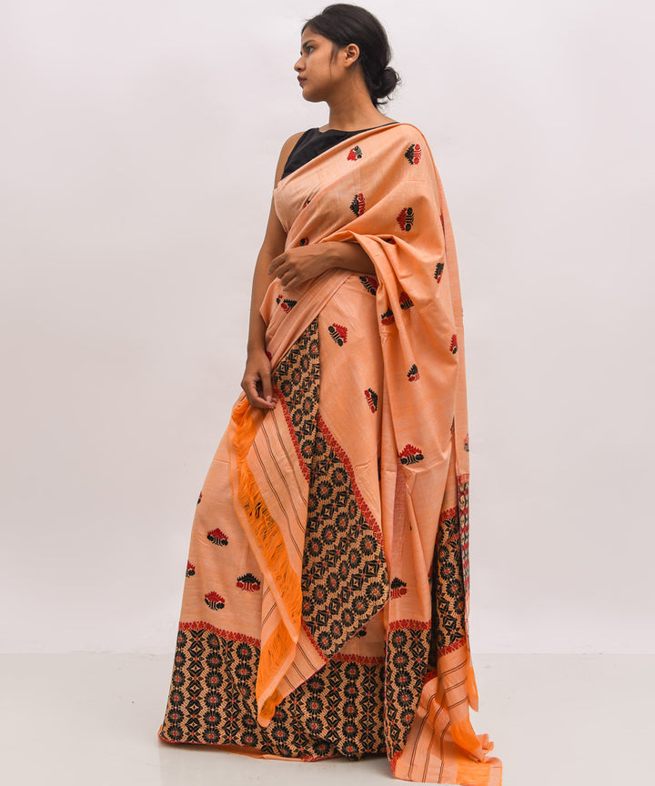 Peach black eri silk handwoven assam mekhela chador