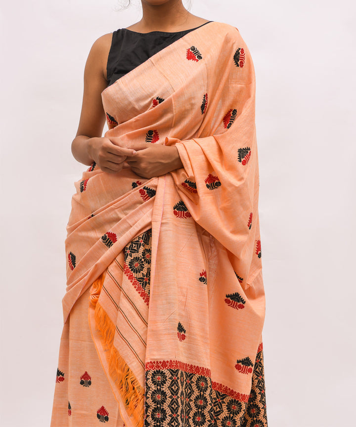 Peach black eri silk handwoven assam mekhela chador
