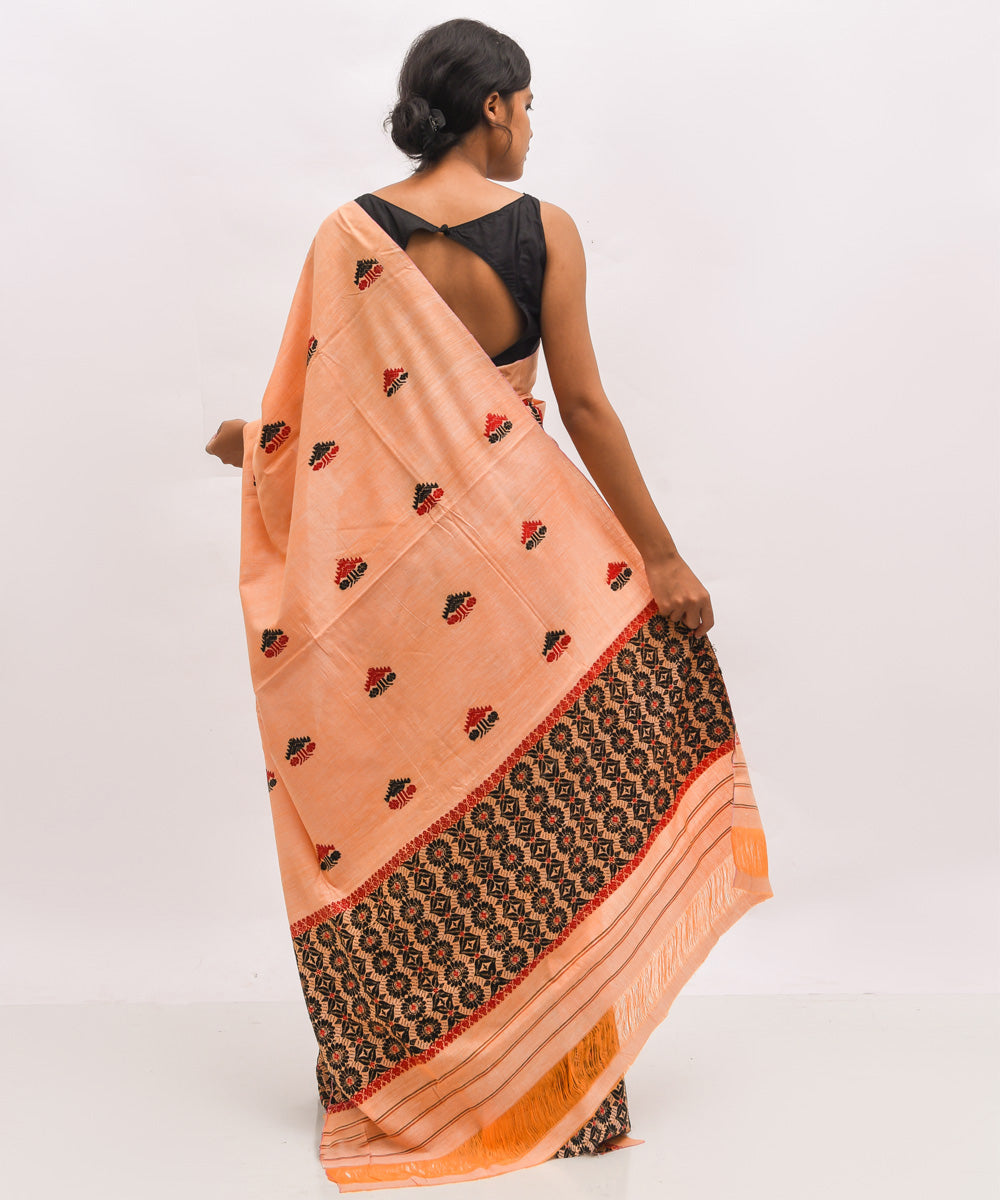 Peach black eri silk handwoven assam mekhela chador