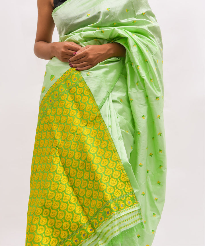Light green yellow silk handwoven assam saree